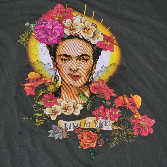 Frida Kahlo Dark Green Tee "Viva La Vida" - Size 4 - Picture 2 of 5